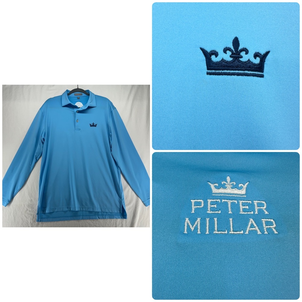 Peter Millar Light Blue Polo with Crown Logo